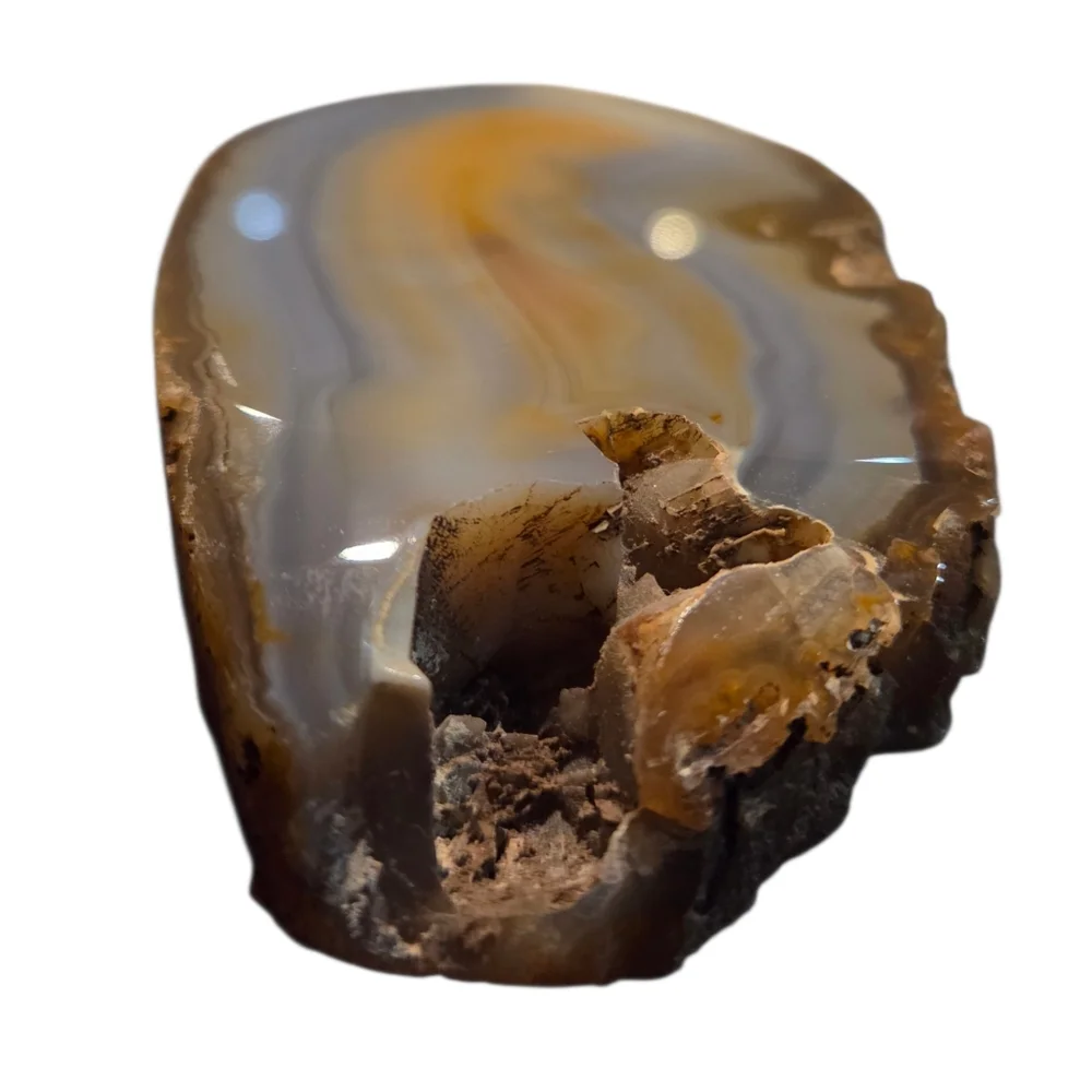 Natural Polished Thick Slice of Gold and Cream Agate Rough Edges Protective Felt